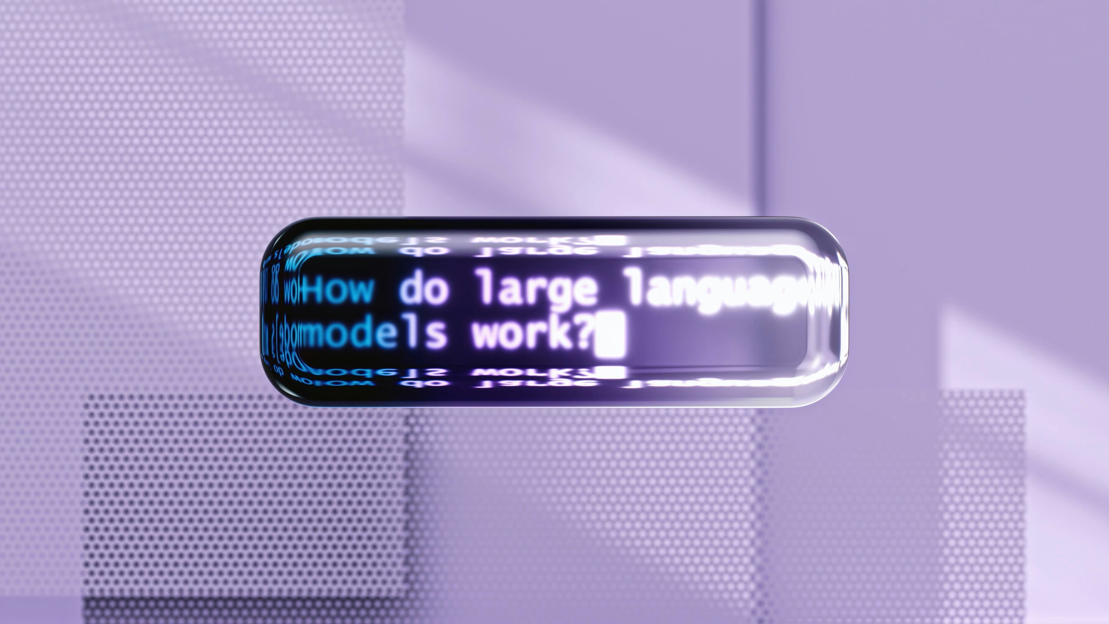 Abstract glass capsule displaying a large language model prompt
